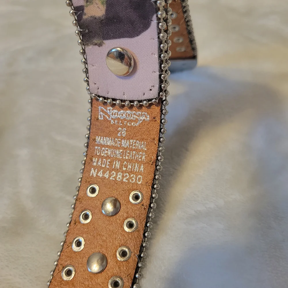 Nocona Leather Silver and Pink Studded Kids Belt